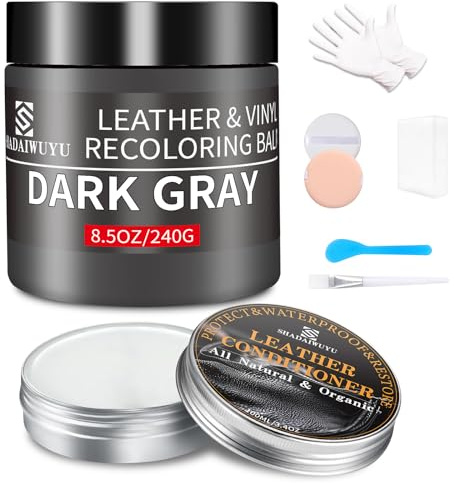 Gris Oscuro Reparador Cuero con 100ml Cuidado de Cuero,Cuero Liquido Reparador Pintura para Cuero para Reparar el Desgaste y las Marcas en Sofás,Vinilo,Asientos de Automóvil y Zapatos de Cuero