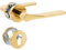 SORWDUERM Poignée de porte PVD Gold - En acier inoxydable mat - Pour porte d'entrée et porte intérieure - En forme de L - Cylindre profilé - Rosace ronde