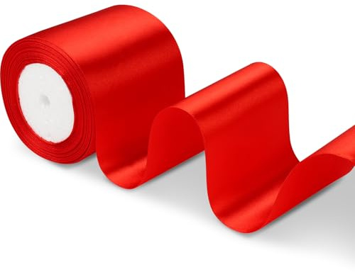 Satinband Schleifenband Rot, Dooozy 10cm 22m Geschenkband Dekoband, Stoffband für Verpacken Geschenken Weihnachten Hochzeit Dekorieren