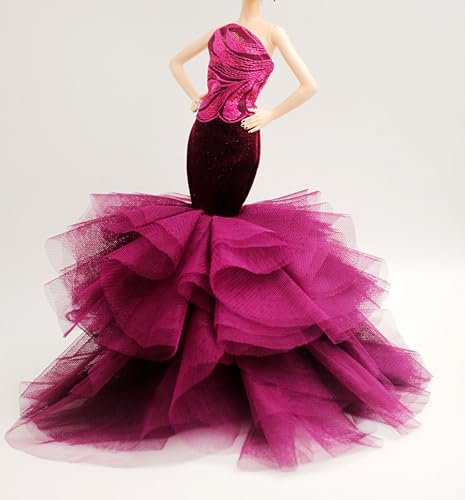 Handmade Cora Gu Classic Dahlia Velvet Embroidery Mermaid Dress Wedding Gowns Fit for 12 Fashion Doll and Doll's not Included