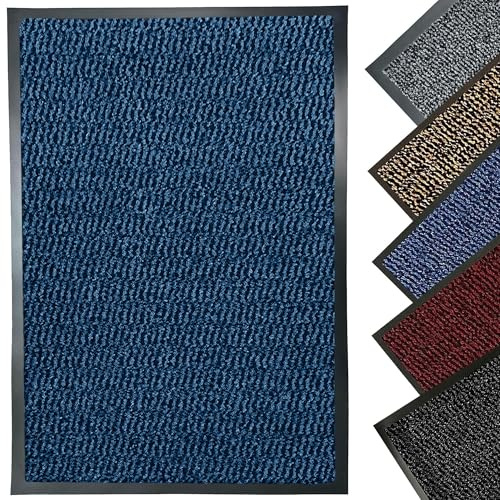 LENAK Door Mats - Entrance Mat Barrier Hallway Runner Kitchen Rug, Non-Slip Dirt Trapper Rubber Back Washable Floor Mat, Dust Grabbing Indoor Outdoor Doormats (Blue, 60x80cm)