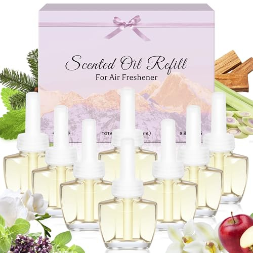 Scent-Hi Duftölflakon Set, 8x19ML Elektrischer Lufterfrischer, 4 Düfte | Citronella, Tuberose, Kiefer, Patchouli, Nachfüller für Duftstecker, Räume, Bäder Kompatibel mit Air Wick/Glade