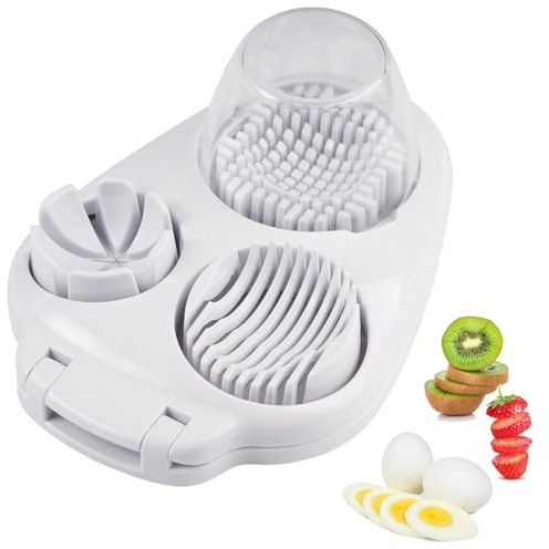 Affetta uova 3 in 1 per uova sode, affettatrice per fragole e uva, in acciaio inox, lavabile in lavastoviglie, taglia frutta per uova, fragole, funghi