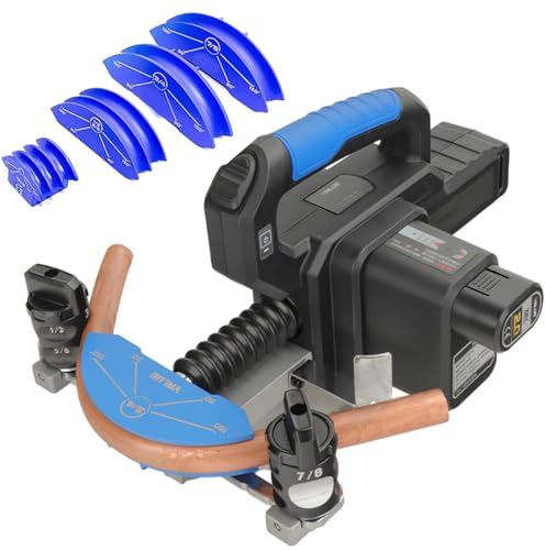 ERZJUT Electric Copper Tube Bender, Lithium Battery Ratcheting Tubing Bender, 90° Forward/Reverse Pipes Bending Tools with 4 Dies and Pipe Cutter for HVAC Air Conditioning Refrigerator Repair VEB-1