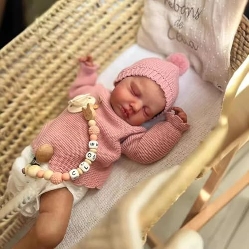 HYdolls 19 Zoll Lebensechte Reborn-Babypuppe Große mit Weichem Körper – Realistische Schlafendes Neugeborene Mädchenpuppe mit Kleidung, rosa Strickoutfit mit Mütze