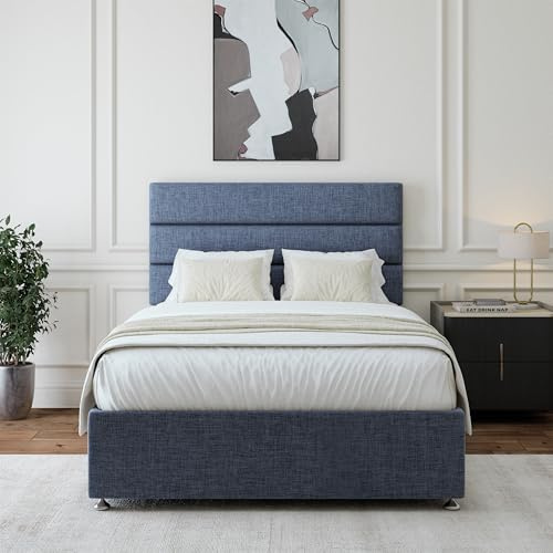 Bedmaster Linen Divan Bed Base With Storage And Lined Headboard - Colour And Size Options (Midnight 0 Drawer, King (U.K. Standard))