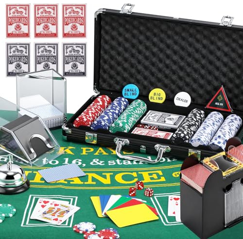 NEWTRY Complete Blackjack Set with Card Shuffler, 300pcs Chips