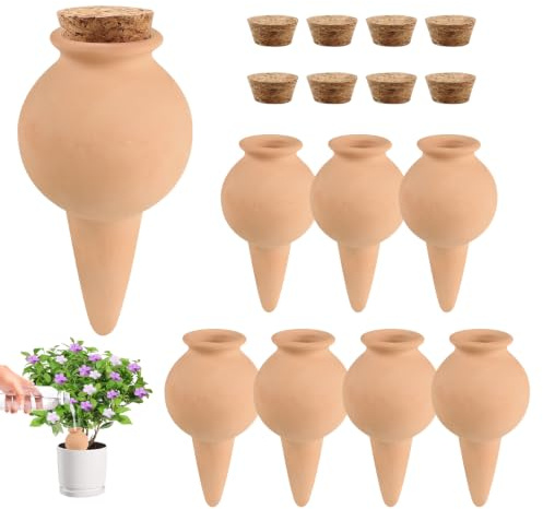EXLECO 8pcs Cône D'arrosage Argile 100ml, Arrosage Terre Cuite Globe D'Irrigation Oyas a Enterrer Système D'Irrigation Automatique Reserve Eau Plante Intérieur & Extérieur pour Vacances Énage Bureau