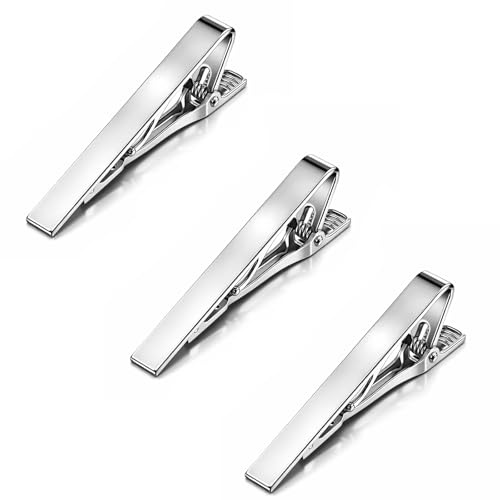 TIESOME 3 Pack Tie Clips for Men, Necktie Tie Bar Pinch Clips for Men Accessories Tie Pins Ideal for Wedding Anniversary Party Business Father's Day Gifts