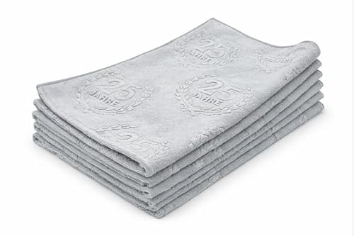 Aqua Clean Kristall Geschirrtücher Prägemotiv Silber 6er Set | 6 hochwertige Geschirrtücher mit silbernem Jubiläums-Prägemotiv zum 25-jährigen AQUA CLEAN Jubiläum