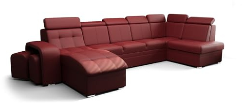 O-Sofa Wohnlandschaft Kongo RBN13, Eckcouch in U-Form mit Schlaffunktion, Farbe: Rot, Kunstleder, Ottomane Links