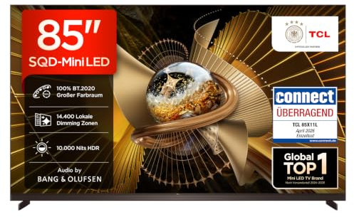 TCL 85X11L SQD-Mini LED 85 Zoll Fernseher, 4K Smart TV, Google TV, HDR10+ | 14400 Dimming-Zonen, 10000 Nits Spitzenhelligkeit, Dolby Vision IQ & Atmos, 144Hz, ZeroBorder Design, Audio by Bang & Olufsen