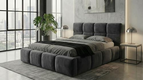 A&J MöbelLand Polsterbett VELUNO ohne Matratze 90x200 mit Bettkasten und Lattenrost – Grau