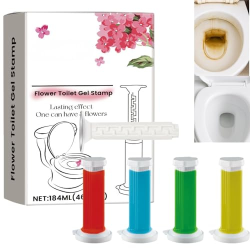 4pcs Toilet Cleaner Gel,Toilet Stamp Gel Flower,Floral-Scented Toilet Gel Stamps,Long-Lasting Toilet Bowl Freshener&Cleaner,Easy Apply Stick-On Gel Discs for Quick Cleaning and Fresh Scent,Easy Apply