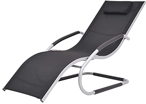Fisinber Chaise longue ergonomique avec coussins, chaise longue de jardin en aluminium et textilène, chaise longue de relaxation pour jardin, terrasse et piscine, design résistant aux intempéries, 62