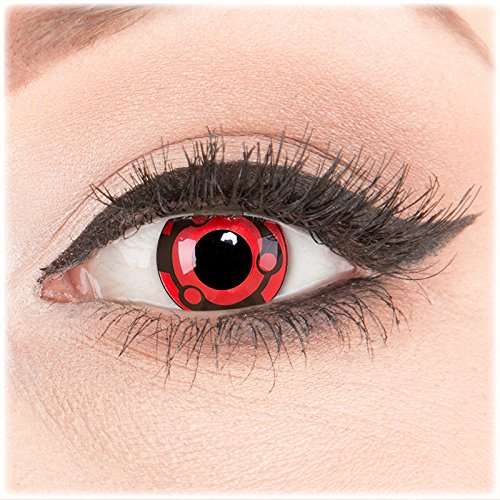Farbige Kontaktlinsen zu Fasching Karneval Halloween 1 Paar Crazy Fun rote schwarze 'Eternal Madara' mit Behälter in Topqualität von 'Glamlens' ohne Stärke