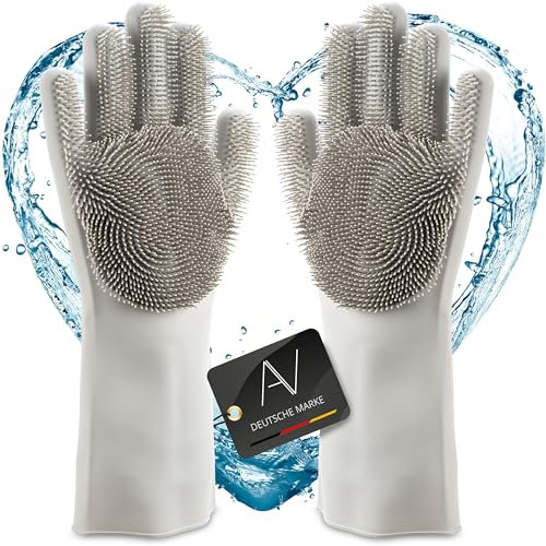 AVANA Gants de vaisselle en silicone avec gants de nettoyage Wash Scrubber - Sans BPA - Résistants à la chaleur - Pour la vaisselle, le toilettage des animaux, la salle de bain, le lavage de voiture