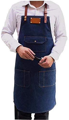 A.Monamour Schürzen Herren Jeans Denim Schwere Arbeit Verstellbare Latzschürze Mit Taschen Für Hotelkoch, Hausmannskost, Grill