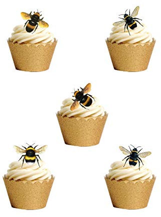 Top That: 30 essbare Kuchendekorationen mit Bienen-Motiv, Gelb und Schwarz, Kindergeburtstag