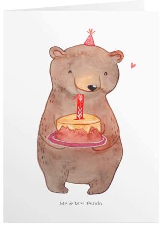 Mr. & Mrs. Panda Gutscheinkarte Bär Torte 1. Geburtstag - Geschenk, Geburtstagskarte, Kuchen, Happy Birthday, einladungskarten, Einladungskarte, Grußkarten, Geburtstagskarten, Feiern