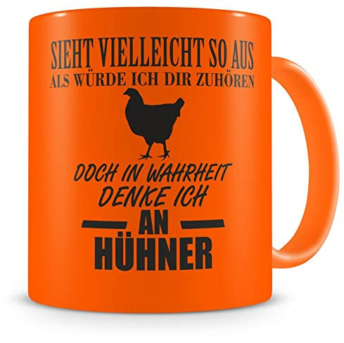 Samunshi® Tasse mit Hühner Spruch - Keramik Huhn Henne Geschenk für Mann Frau Oma oder Opa Kaffeetasse groß Lustige Tassen zum Geburtstag witzige Teetasse XX H:95mm/D:82mm neon orange