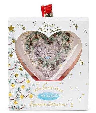 Me To You Bear Tatty Teddy XGT01041 Weihnachtsbaumkugel, Glas, Herzform, Blau, Grau, Rot