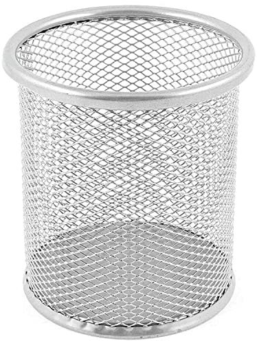 ZYBUX - Mesh Pen Holder - Desk Bin Pencil Pot | Pen Holders Desks Tidy |Table Acessories Pencil Organiser and Makeup Brushes Storage, Gifts For Her/Him - Round Stationery Gifts | (Single, Silver)