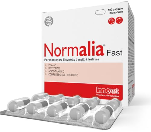 Normalia Fast - Supporto Intestinale per Cani e Gatti - 100 cps - Aiuta l’Equilibrio Intestinale e la Normale Consistenza delle Feci | Formula ad Azione Rapida con PGA-m, Bentonite ed Elettroliti