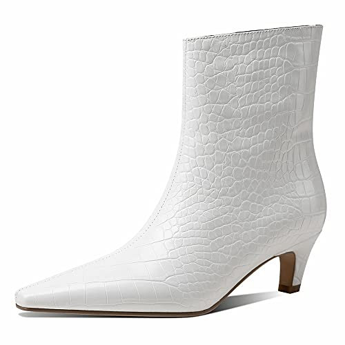 Roimaash Classicoo Donna Polacchine Tacco Kitten Stivaletti Appuntito Ufficio Dress Booty Animal Print Festa Stivali Corti Inverno Scarpe White Size 43