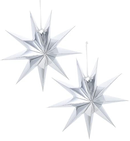 Happyyami 2stücke Große Neunwinklige Papierlaternen Silber Kreative Origami-lampenschirme Für Stilvolle Deko Esszimmer Und Bar Für Romantische Anlässe Und Festliche Dekoration