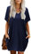 Beluring Damen Sommerkleid Mit Taschen Basic V-Ausschnitt Blusenkleid Navy Blau L