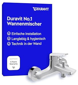 Duravit No.1 Wannenarmatur Aufputz für 2 Verbraucher, Einhebel-Wannenmischer mit Keramikmischsystem und Rückflussverhinderer, chrom