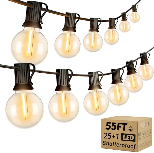 Outdoor-Lichterkette, 15,24 m + 1,52 m bruchsichere LED-Terrassenleuchten mit 30 dimmbaren G40 Kunststoff-Lampen, 2200K wasserdichte aufhängbare Lichterkette, anschließbare Außenleuchten für Garten