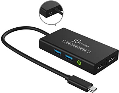 j5create Video Capture Card mit PD 60W Pass-Through Charging, integrierter Multifunktions-Hub, geeignet für Streaming, Live Broadcasting, Videokonferenz, Unterricht, Gaming (JVA01)
