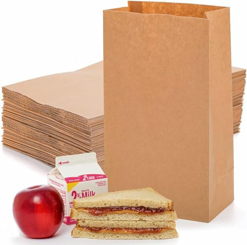 Elsjoy 150 Pack Groß Papiertüten, 32 x 18 x 11cm braune Kraftpapiertüten Kleine Papiertüten für Lebensmittel, Snacks, Sandwiches, Obst