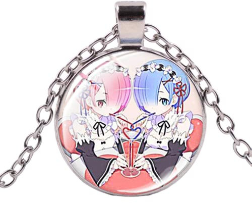 ZERO Halskette Ram Rem Emilia Kawaii Mädchen Cartoon Figuren Handgemacht Glas Cabochon Cosplay Anhänger Kette Halskette Geschenke, Zinklegierung