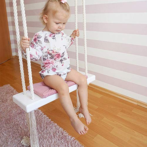 Columpio de madera para niños de 50 kg, columpio de madera con esponja, estructura para jardín, interior, columpio de madera con alfombrilla de esponja, columpio para niños, exterior e interior