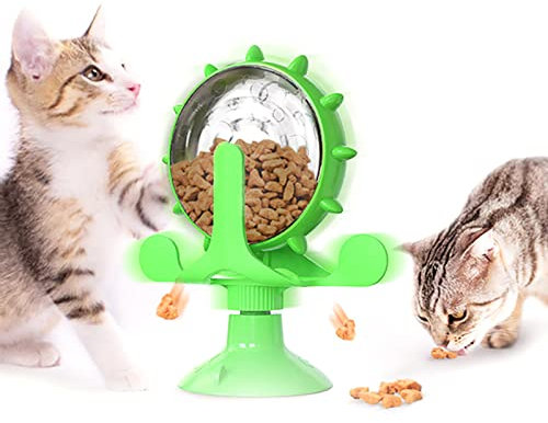YCYUYK Interaktives Katzenspielzeug Puzzle Spielzeug, Langeweile Rotierende Windmühle Spielzeug Katze Plattenspieler Katze & Hund Slow Feeder Leckerli-Spender Grün