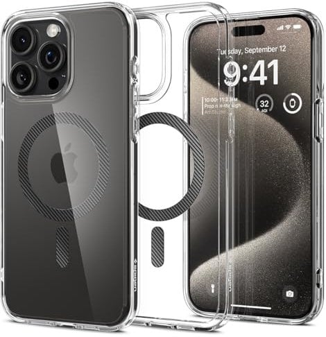 Spigen Ultra Hybrid MagFit Case for iPhone 15 Pro Max, Compatible with MagSafe Accessories - Carbon Fiber