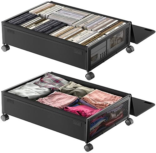 Innotic Under Bed with Wheels, Metal Under Bed Storage Drawer Containers Foldable and Movable, Closet Organizer Storage Ideal for Clothing, Shoes, Blanket, Toys- 2Pack