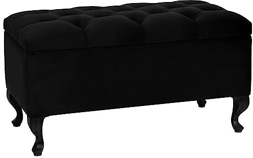 LORDLY Sitzbank mit Stauraum MODIANO BL 81x42cm – schwarz Velourstof, Sitztruhe, Aufbewahrungsbox, Polsterbank mit Samtbezug für Wohnzimmer, Schlafzimmer, Diele