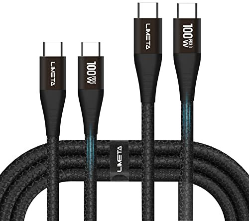 LIMETA 100W USB-C zu USB-C Kabel - Schnellladen & Datentransfer für MacBook, iPad Pro, Galaxy S21, Pixel, Nintendo Switch - Nylon geflochten - PD 3.0 & Typ C kompatibel (2Stück, 1.2m+2m)