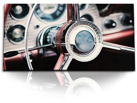 Paul Sinus Kunstdruck Bilder 120x60cm Autolenker Oldtimer Auto Tacho Rot