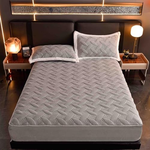 Daenlujec Betttuch sitzt perfekt 47 x 78inch 3Stück, verdickte Matratzenschoner aus Korallensamt, Winter-Plüsch-Flanell-Tagesdecke, Schlafzimmer, Wohnung für Erwachsene, Hellgrau