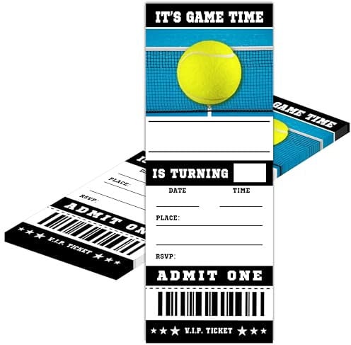 heiyihe Einladungskarten für Tennisspiele, mit Umschlägen für Teenager, Kinder, Erwachsene, Sportgeburtstagskarten, Gastgeschenk und Zubehör, 7,6 x 20,3 cm, A13, 20 Stück