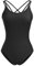 IMEKIS Damen Ballettanzug ?rmellos Ballett Tanztrikot Crisscross R?ckenfrei Gymnastik Tanzbekleidung Einteilig Tanz Bodysuit Top mit BH-Polster Schwarz L