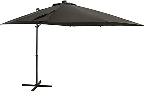 ARKEM Ampelschirm mit Mast und LED-Beleuchtung Anthrazit 250 cm Sonnenschirm Gartenschirm Marktschirm Strandschirm Schirm Kurbelschirm