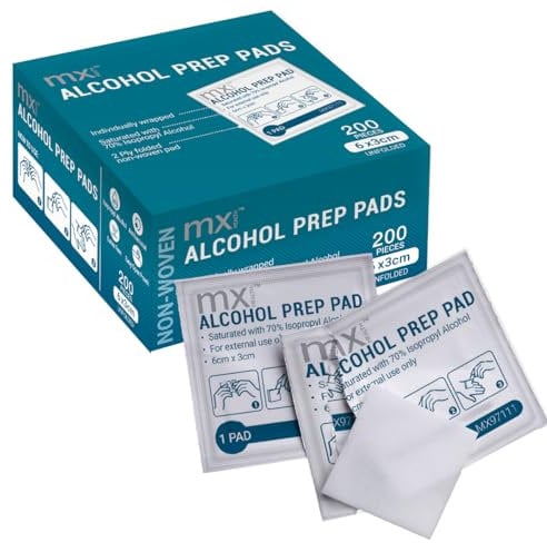 mx Health Pre-Injection Alcohol Wipes - 200 wipes | Medical Grade 70% Alcohol | Individually Wrapped | Optimal Soaking of each pad