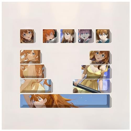 Neon Genesis Evangelion Tastenkappen, PBT-Tastenkappen mit 12 Tasten, Thermosublimation, benutzerdefinierte Tastenkappen für mechanische Cherry Gateron MX Swithes (Asuka Langley Soryu)