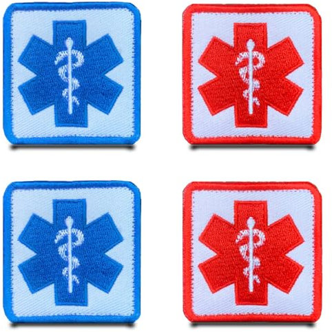 4 Stück Blau EMT Sanitäter Kreuz Bestickter Patch Abnehmbare Aufnäher mit Stickereiverschluss Taktisch Militär Patch Applikation für Rucksäcke Jacke Jeans Taschen Weste Hundegeschirr Kleidung